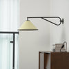 modern black metal swing arm wall sconce beige fabric shade