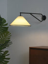 modern black metal swing arm wall sconce beige fabric shade