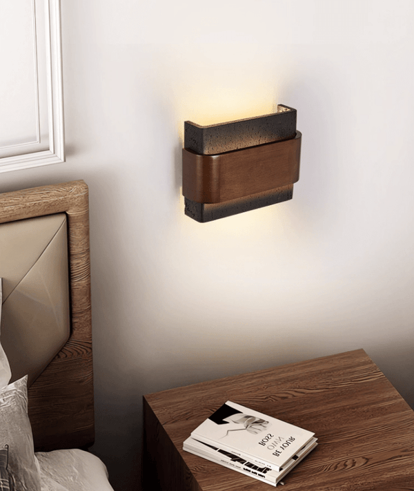 modern black travertine walnut led wall sconce