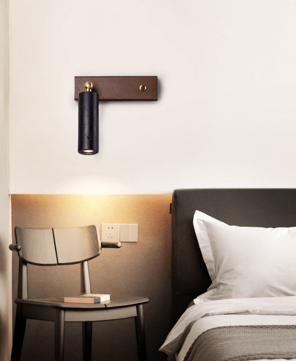 modern black travertine walnut wall sconce
