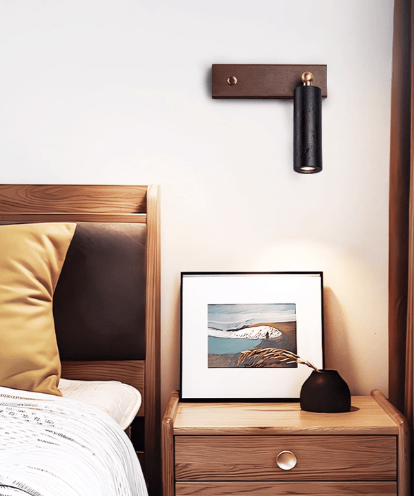 modern black travertine walnut wall sconce