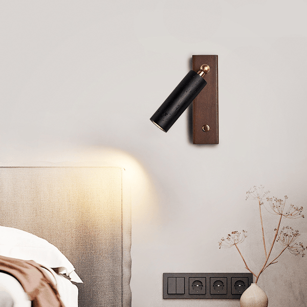 modern black travertine walnut wall sconce