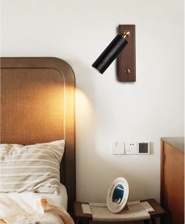 modern black travertine walnut wall sconce