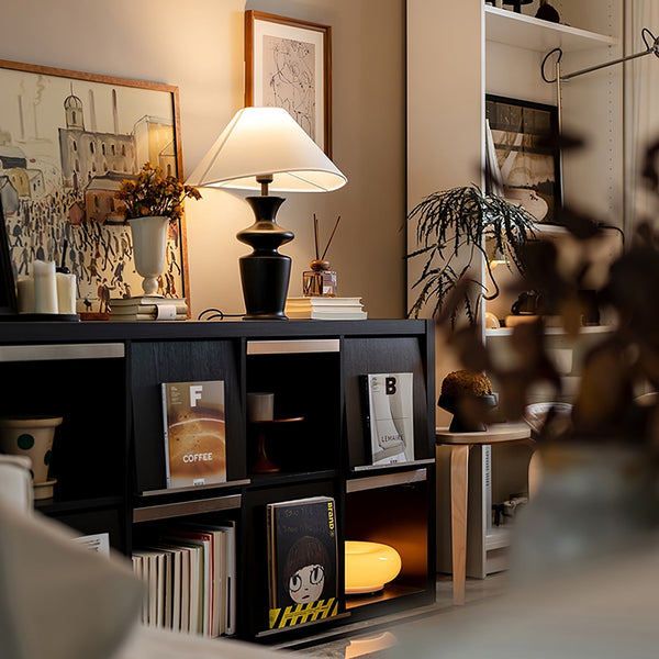 modern black wood fabric table lamp