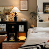 modern black wood fabric table lamp