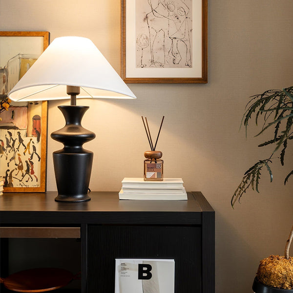 modern black wood fabric table lamp