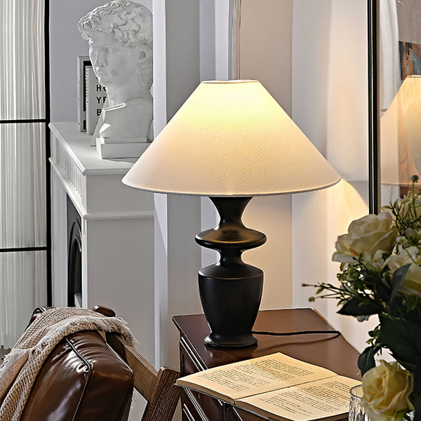 modern black wood fabric table lamp