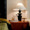 modern black wood fabric table lamp