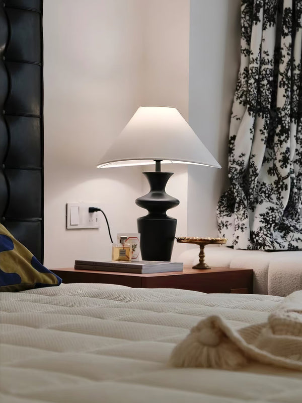 modern black wood fabric table lamp