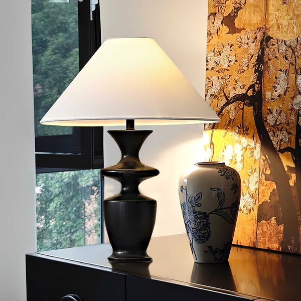 modern black wood fabric table lamp