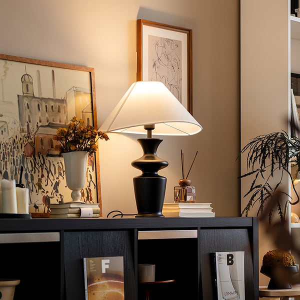 modern black wood fabric table lamp