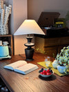 modern black wood fabric table lamp