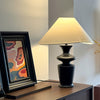 modern black wood fabric table lamp