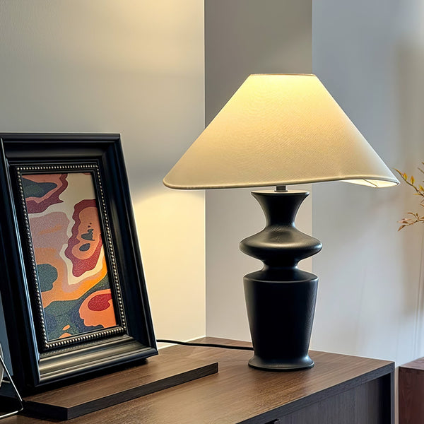 modern black wood fabric table lamp