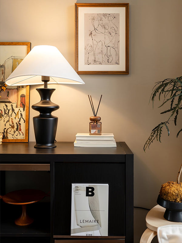 modern black wood fabric table lamp