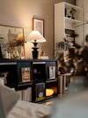 modern black wood fabric table lamp