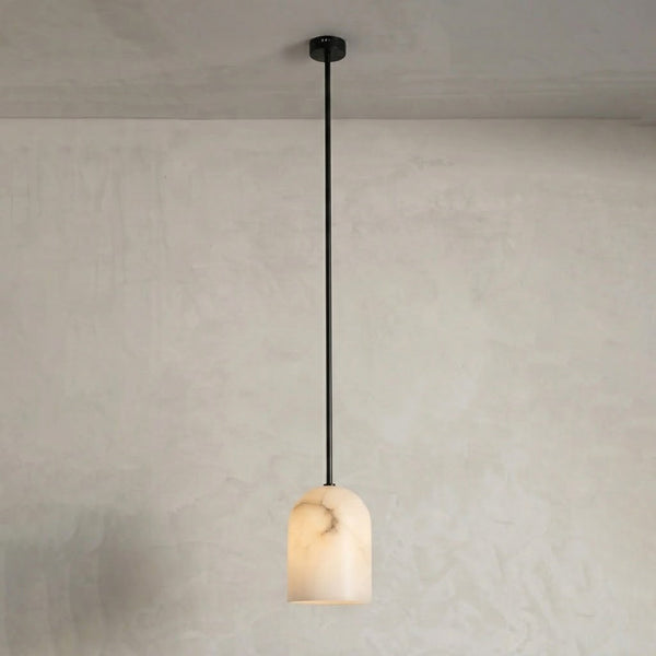 modern brass alabaster belfry arm pendant lamp