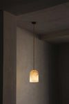 modern brass alabaster belfry arm pendant lamp