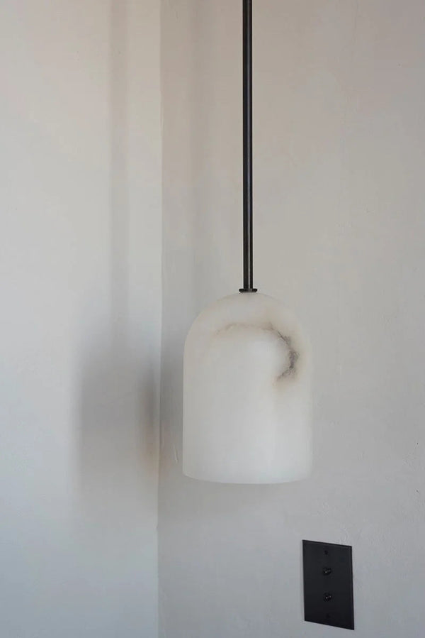 modern brass alabaster belfry arm pendant lamp