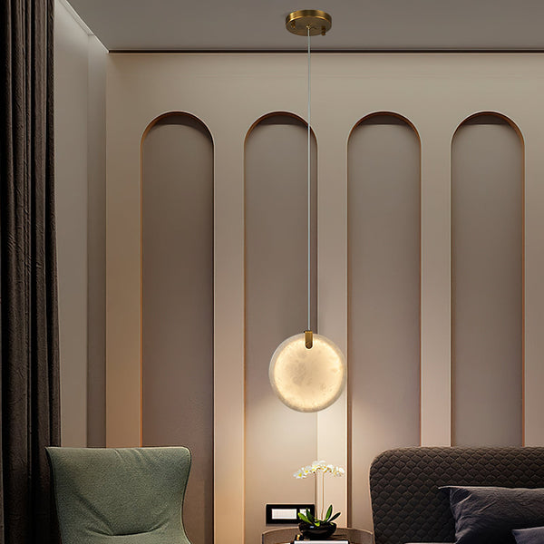 modern brass alabaster disc pendant light