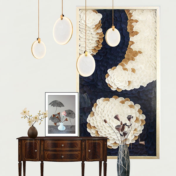 modern brass alabaster disc pendant light