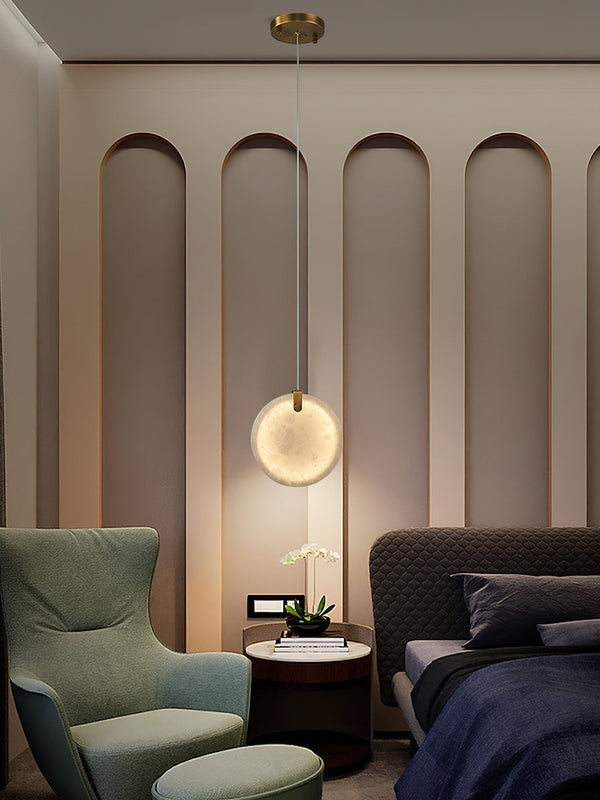 modern brass alabaster disc pendant light