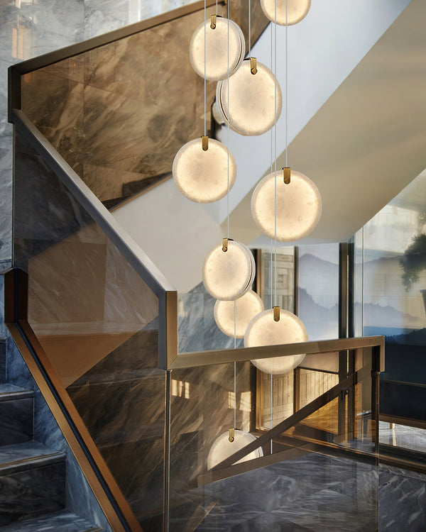 modern brass alabaster disc pendant light