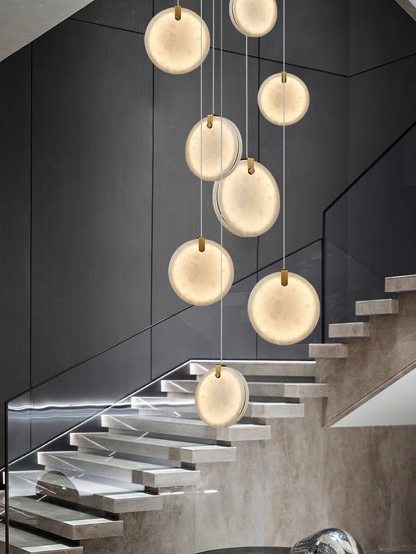 modern brass alabaster disc pendant light