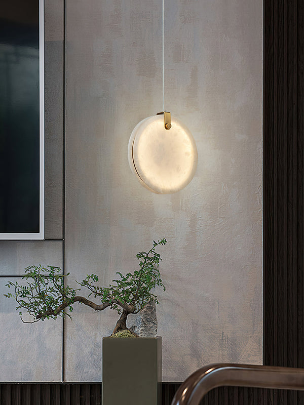 modern brass alabaster disc pendant light