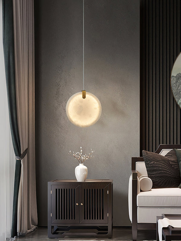 modern brass alabaster disc pendant light