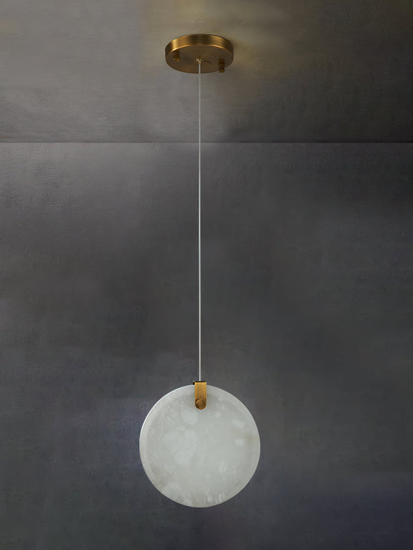 modern brass alabaster disc pendant light