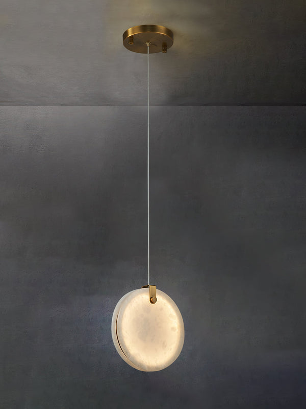 modern brass alabaster disc pendant light