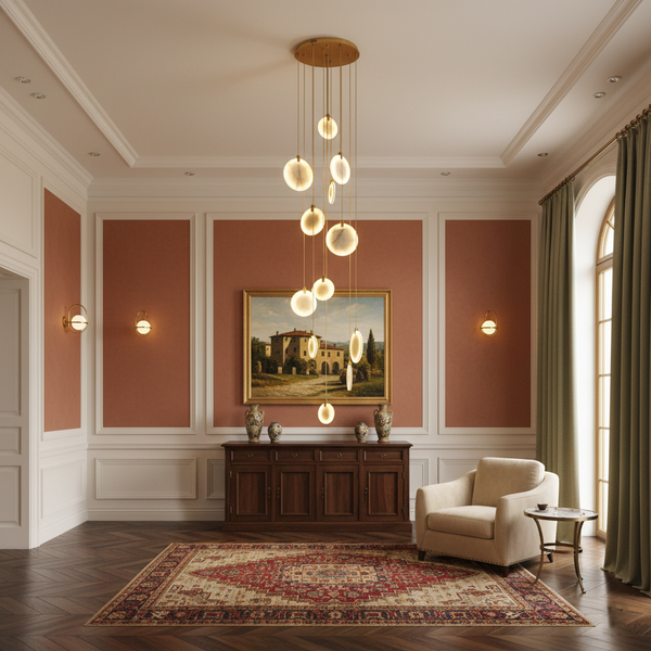 modern brass alabaster disc pendant light