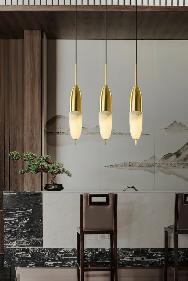 modern brass alabaster orb pendant light