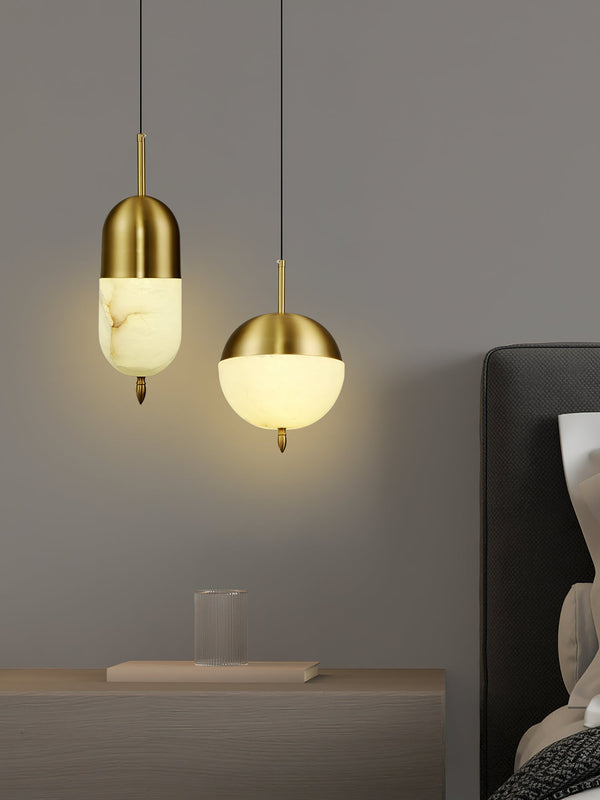 modern brass alabaster orb pendant light