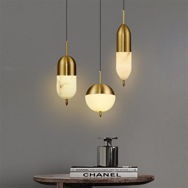 modern brass alabaster orb pendant light