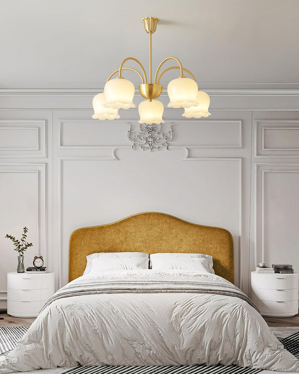 modern brass beige glass orchid chandelier