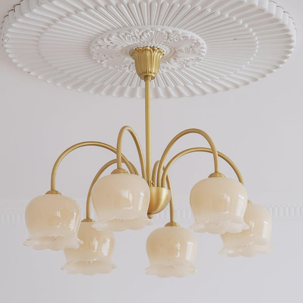 modern brass beige glass orchid chandelier