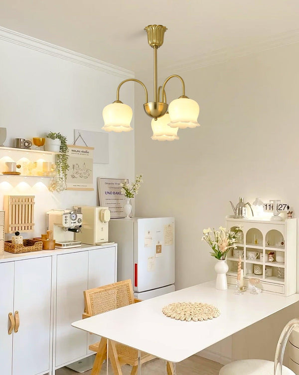 modern brass beige glass orchid chandelier