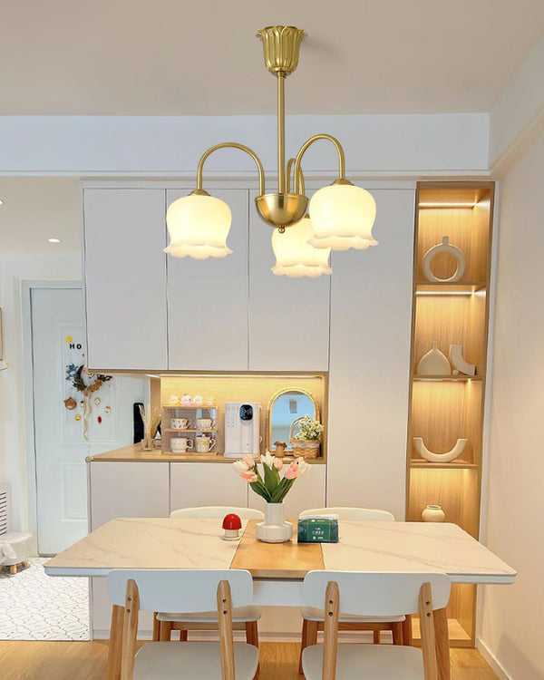 modern brass beige glass orchid chandelier