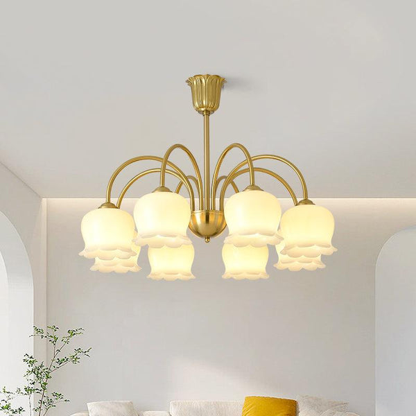 modern brass beige glass orchid chandelier
