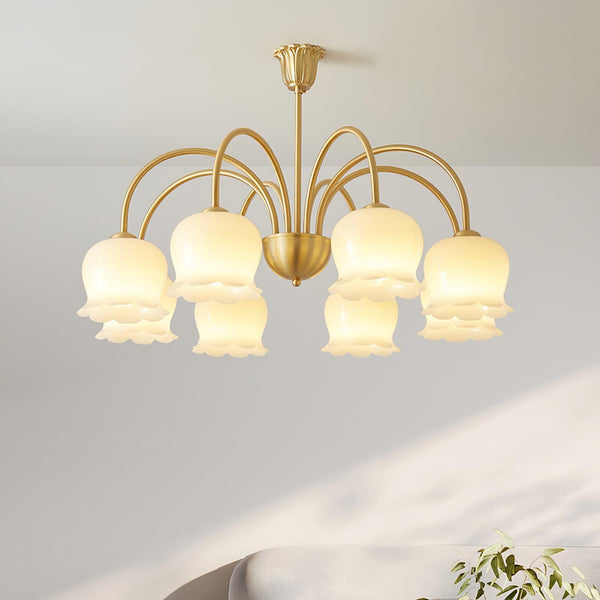 modern brass beige glass orchid chandelier