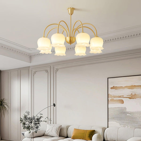 modern brass beige glass orchid chandelier