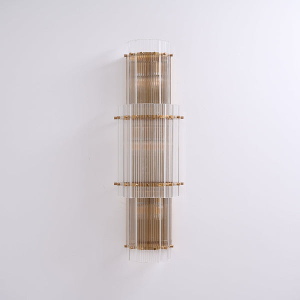 modern brass clear glass rod wall light