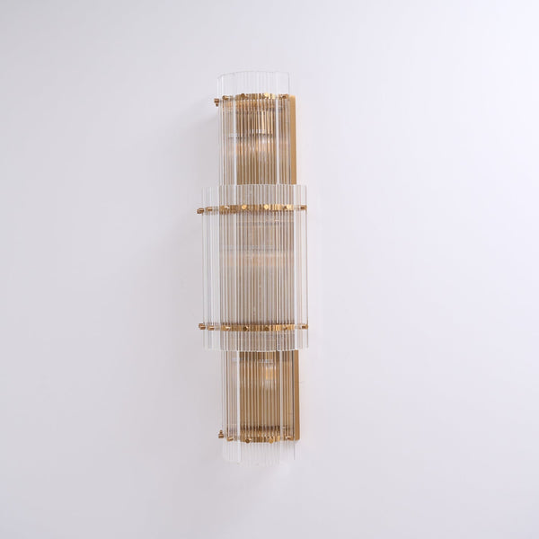 modern brass clear glass rod wall light