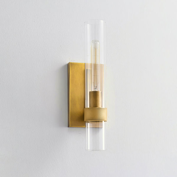 modern brass cylinder glass wall sconce