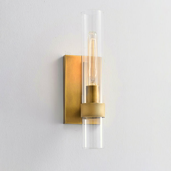 modern brass cylinder glass wall sconce