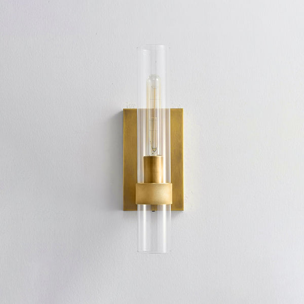 modern brass cylinder glass wall sconce
