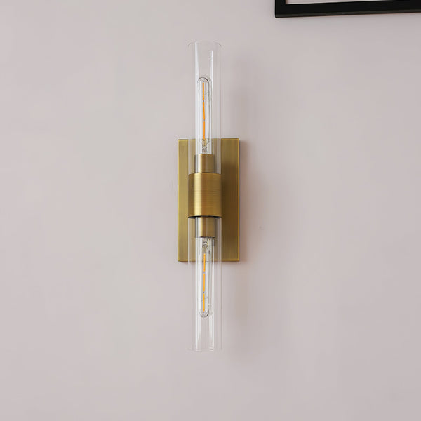 modern brass cylinder glass wall sconce