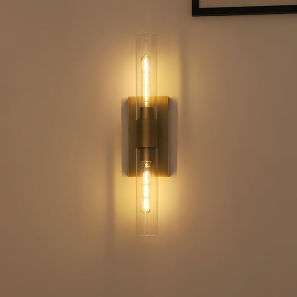 modern brass cylinder glass wall sconce